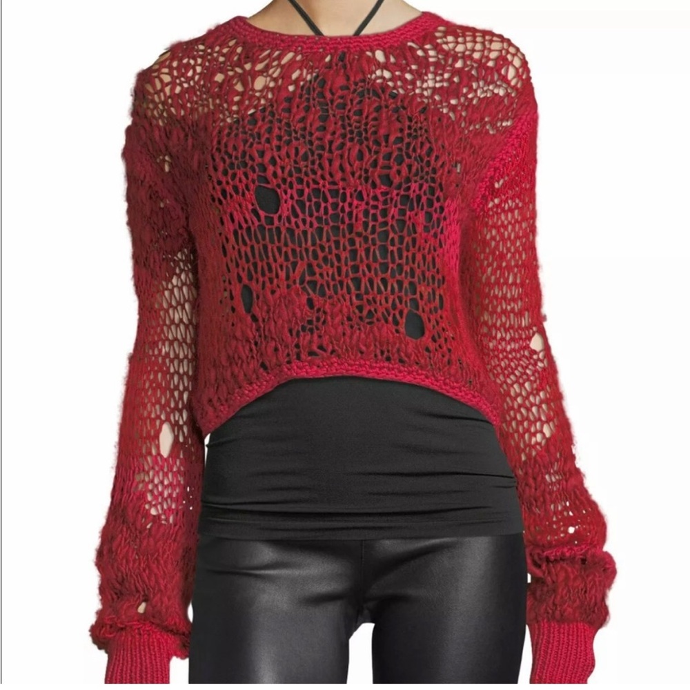Helmut Lang red cropped open sweater